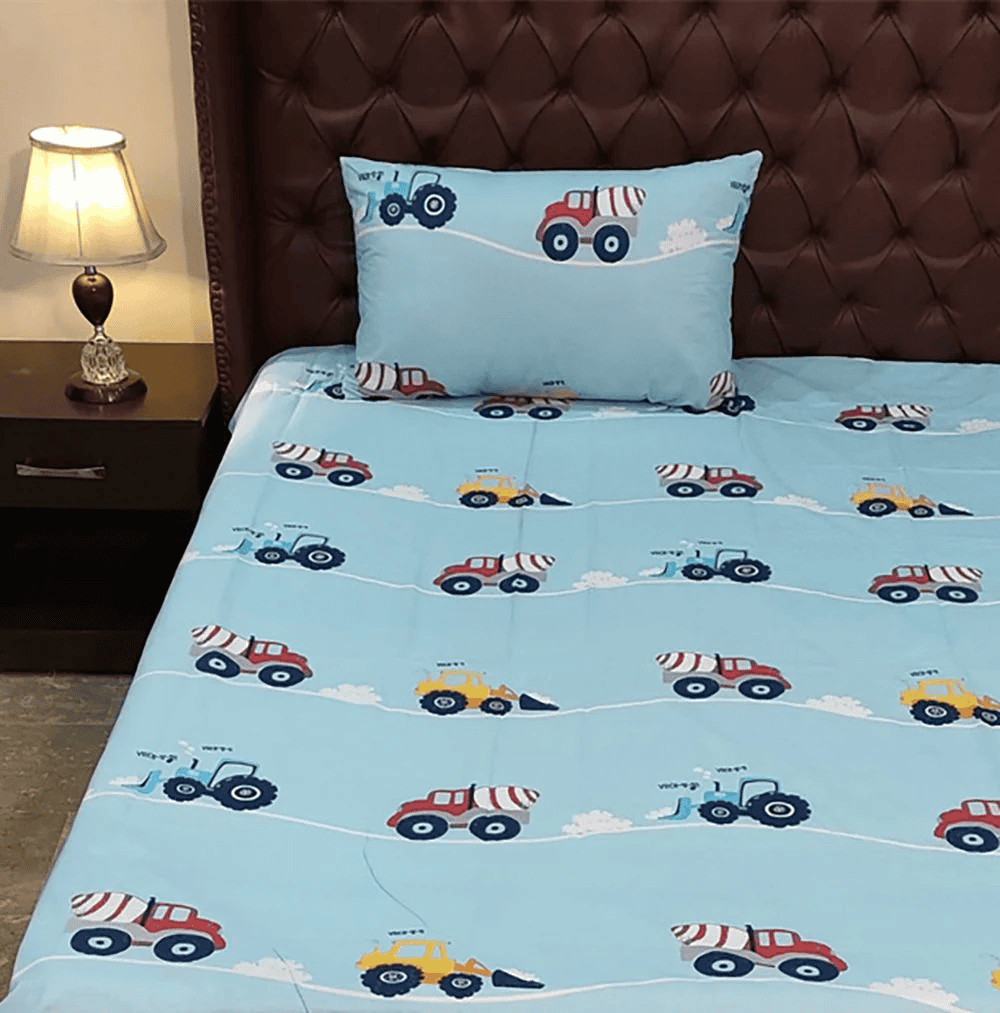 Racing Bulldozer Kids & Crib Bed Sheet