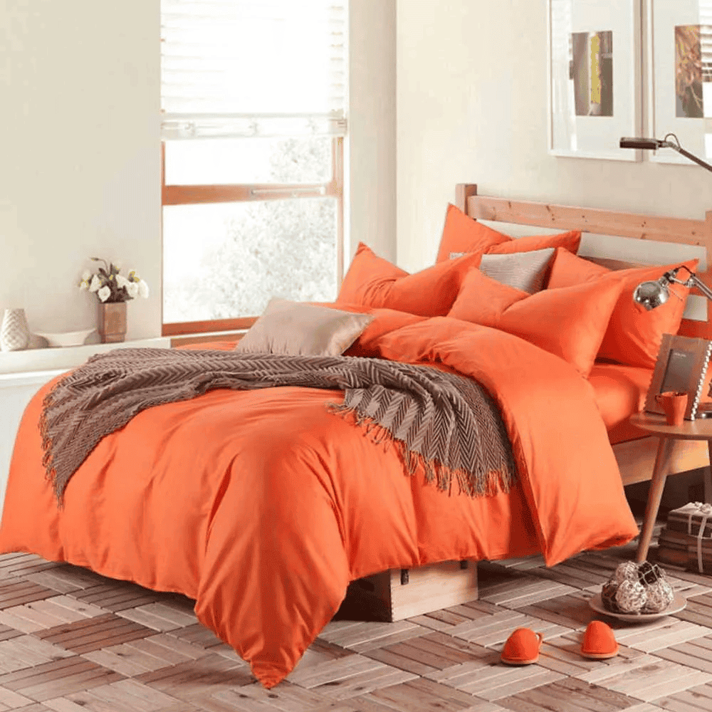 Reversible Rich Cotton Duvet Cover - Orange