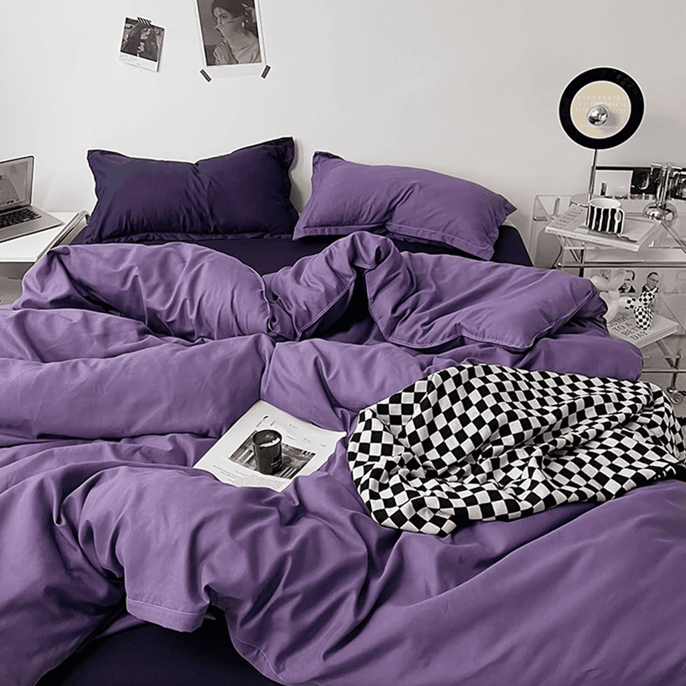 Reversible Rich Cotton Duvet Cover - Purple & Navy Blue