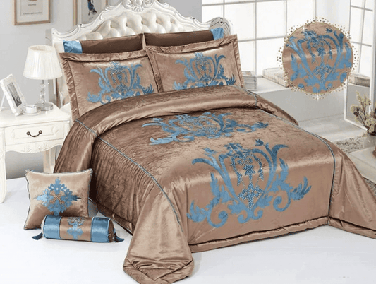 8 Pcs Bridal Velvet Bed Sheet Comforter Set – Imperial Mustard