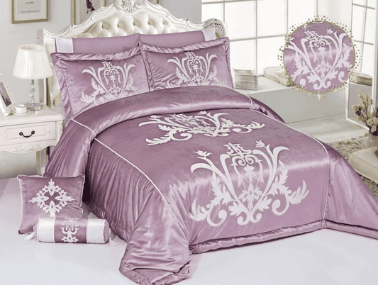 8 Pcs Bridal Velvet Bed Sheet Comforter Set – Light Magenta