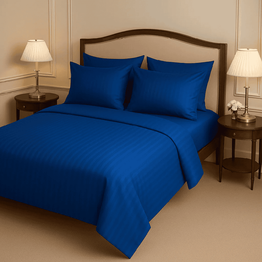 COTTON SATIN NARROW STRIPE BEDSHEET SET - ROYAL BLUE 1