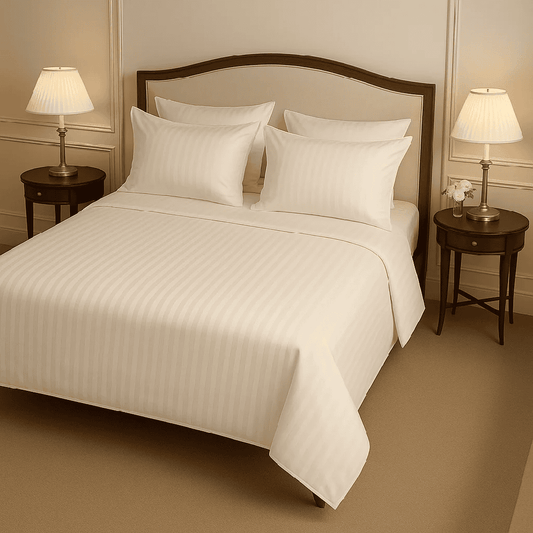 Premium Cotton Satin Stripe Bed Sheet - White - TC400