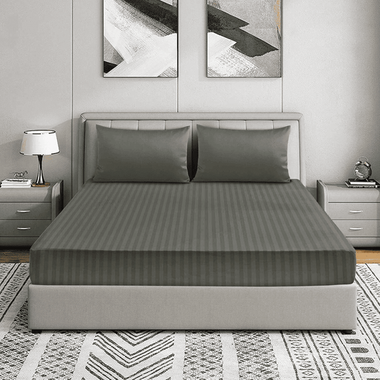 Cotton Sateen Striped Fitted Sheet - Grey