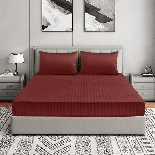 Cotton Sateen Striped Fitted Sheet - Maroon