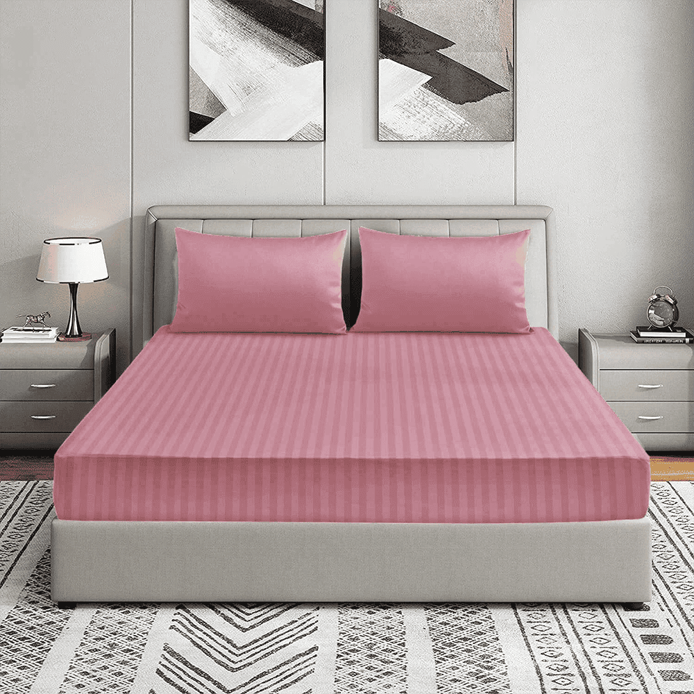 Cotton Sateen Striped Fitted Sheet - Pink
