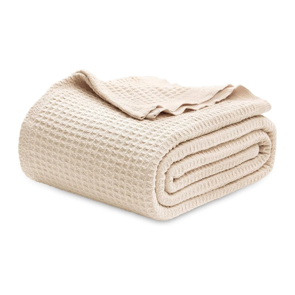 Cotton Waffle Weave Sofa & Bed Throws Blanket for Summer - Beige 3