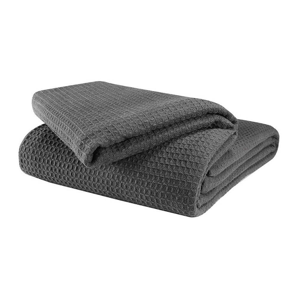 Cotton Waffle Weave Sofa & Bed Throws Blanket for Summer - Grey 3