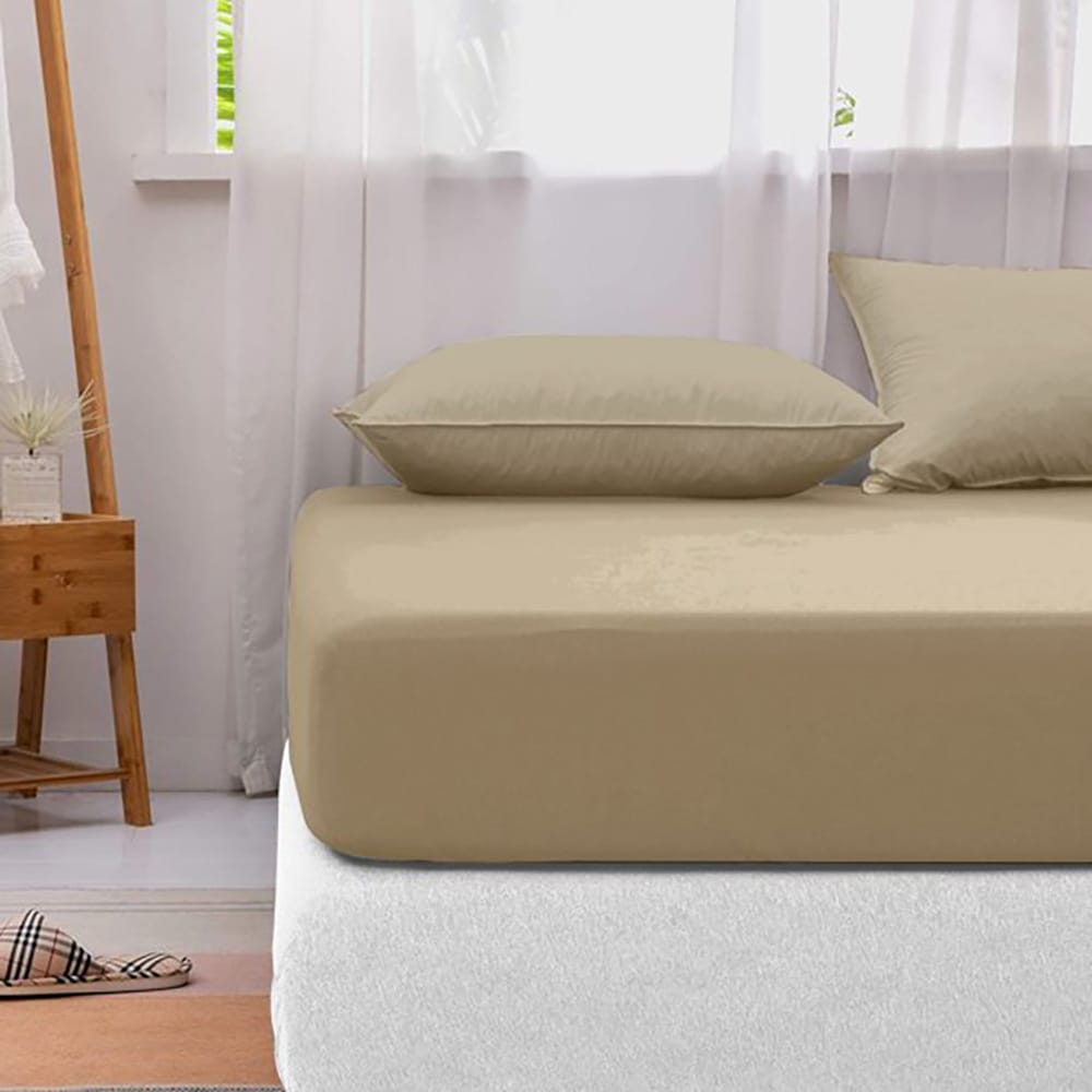 Cotton fitted sheet - Hazelnut