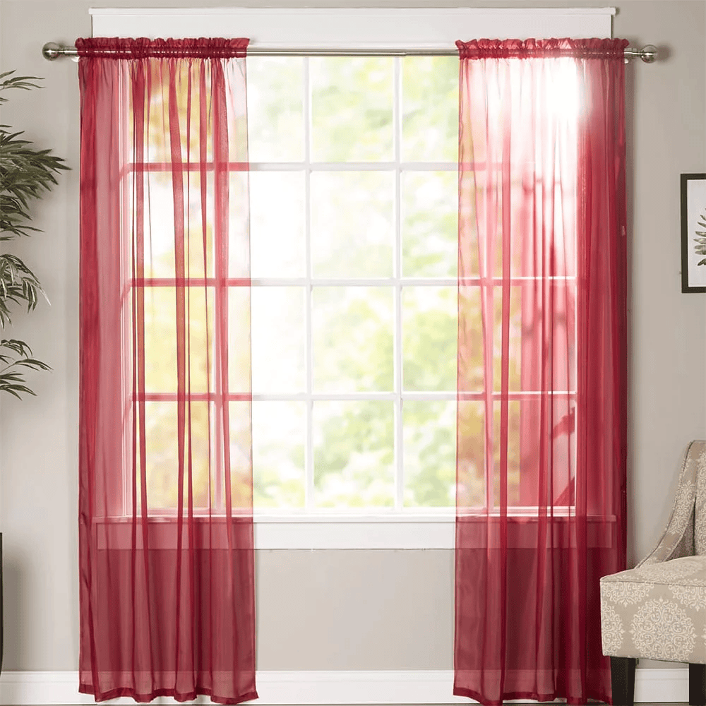 Net Curtains Polyester Sheer Panel - Burgundy