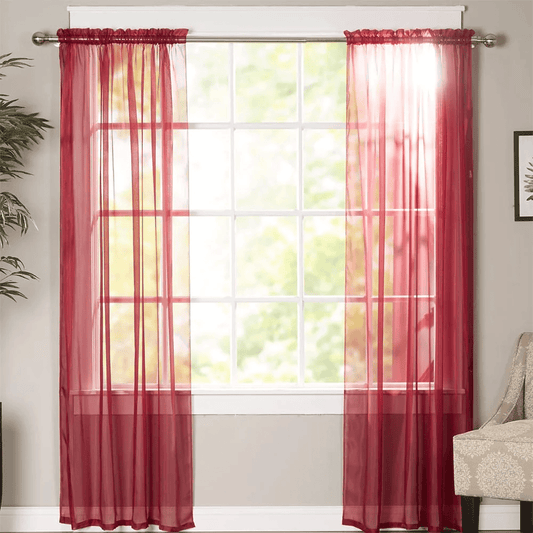 Net Curtains Polyester Sheer Panel - Burgundy
