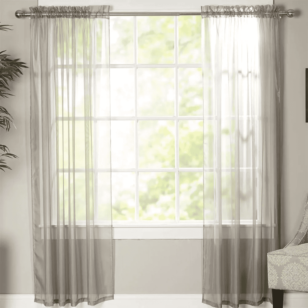 Net Curtains Polyester Sheer Panel - Grey
