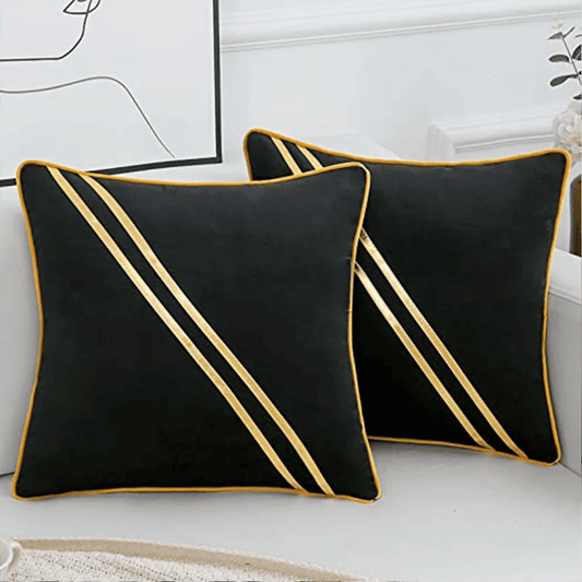 Pack of 2 Premium Diagonal Line Velvet Cushion Covers - Black