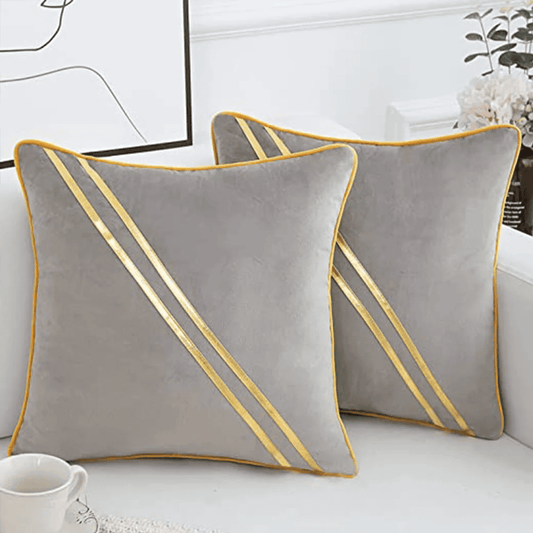 Pack of 2 Premium Diagonal Line Velvet Cushion Covers - Grey
