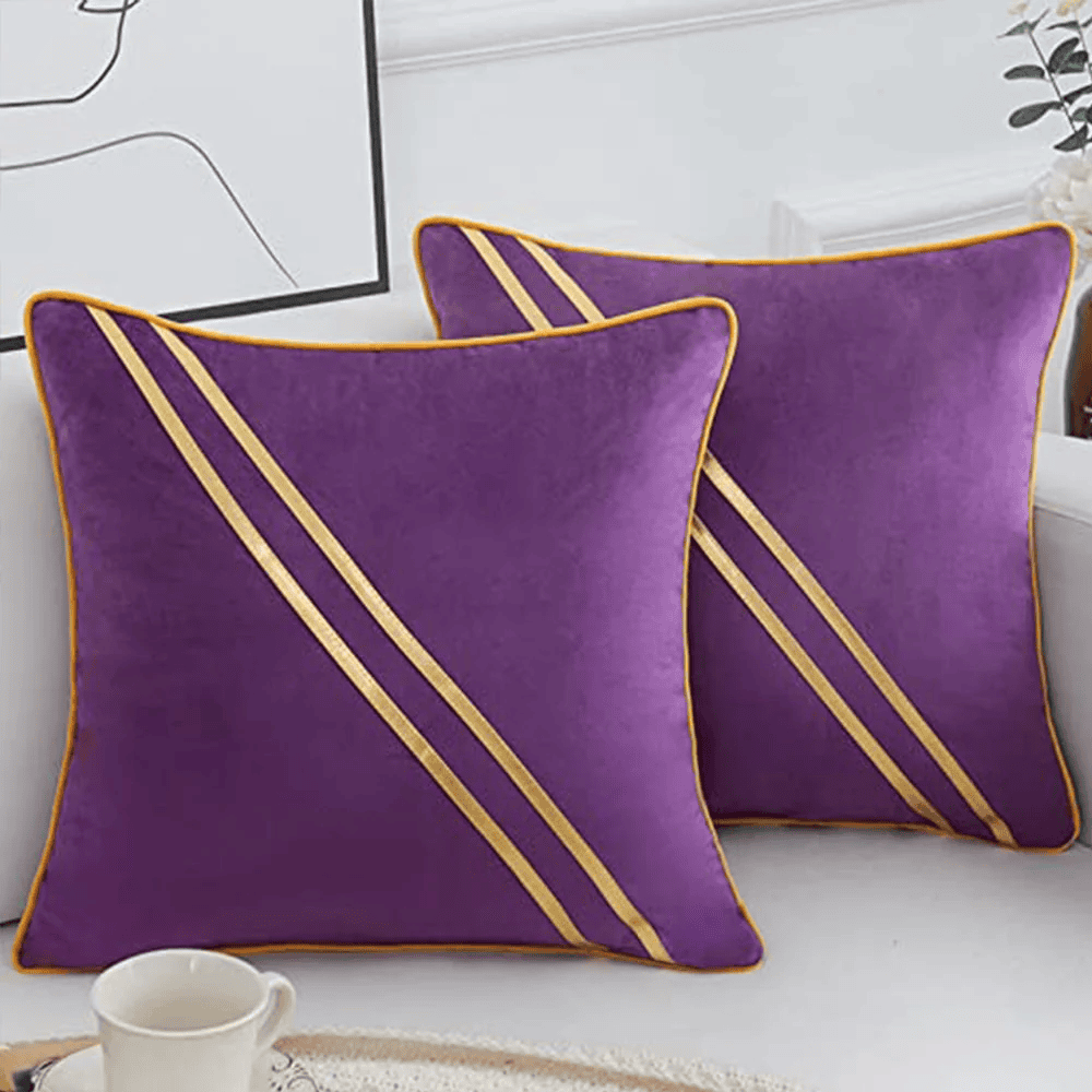 Pack of 2 Premium Diagonal Line Velvet Cushion Covers - Purple