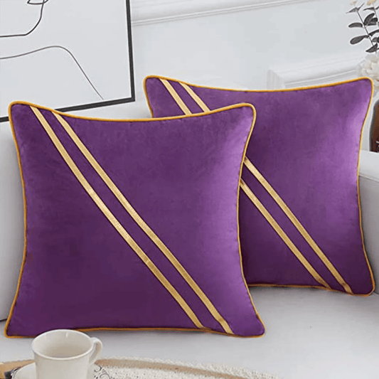 Pack of 2 Premium Diagonal Line Velvet Cushion Covers - Purple