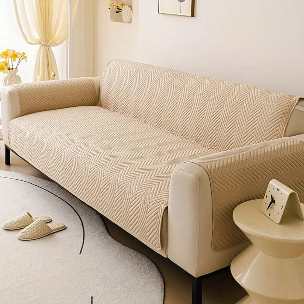 Premium Ultrasonic Quilted Sofa Cover - Beige