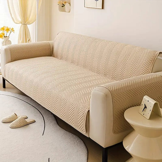 Premium Ultrasonic Quilted Sofa Cover - Beige