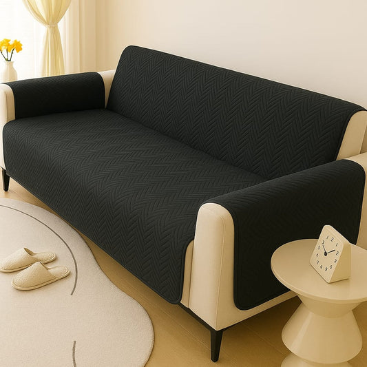 Premium Ultrasonic Quilted Sofa Cover - Black