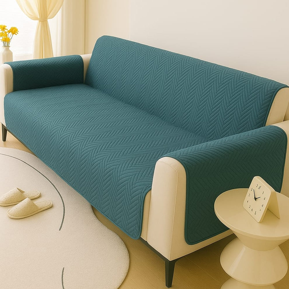 Premium Ultrasonic Quilted Sofa Cover - Cyan Blue