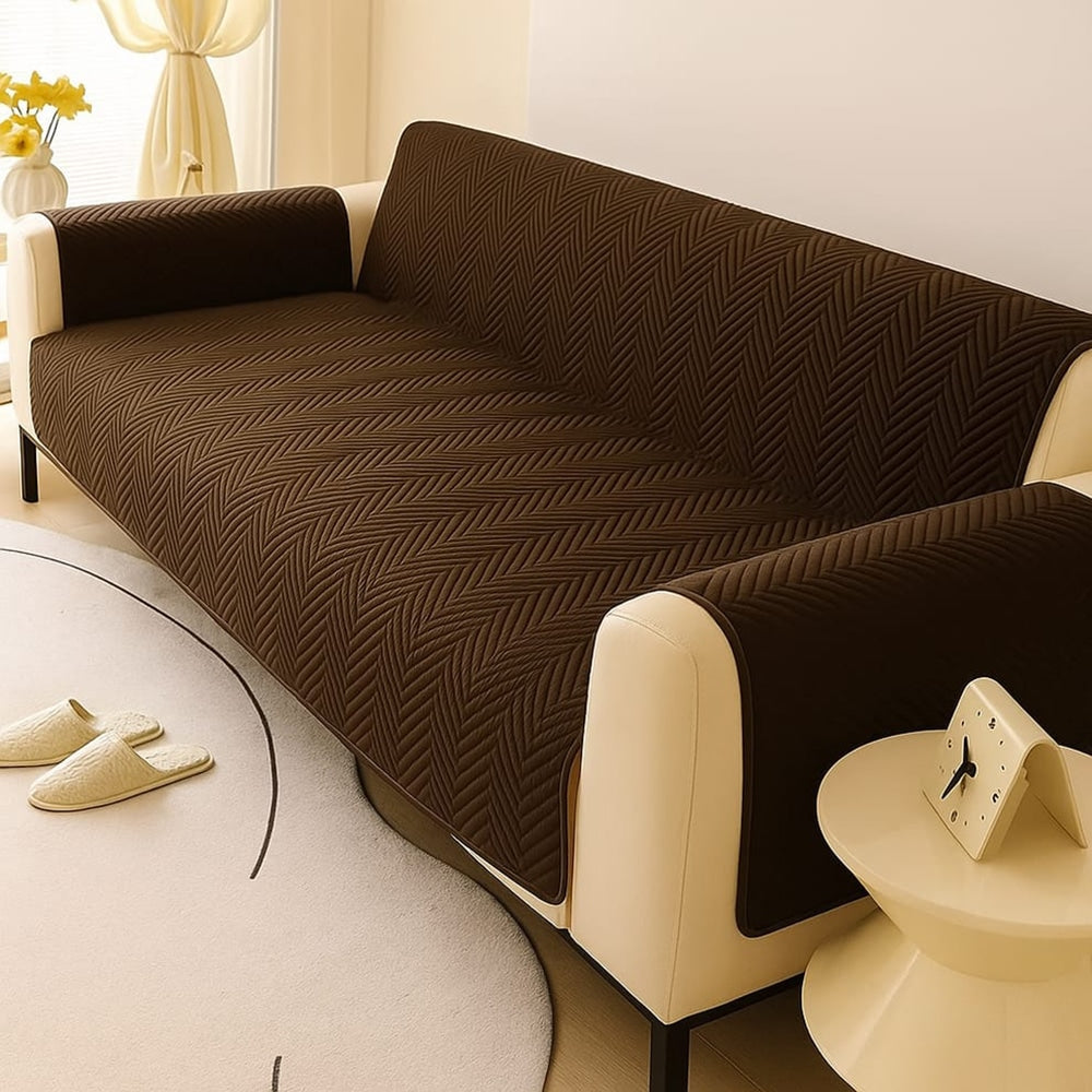 Premium Ultrasonic Quilted Sofa Cover - Dark Brown