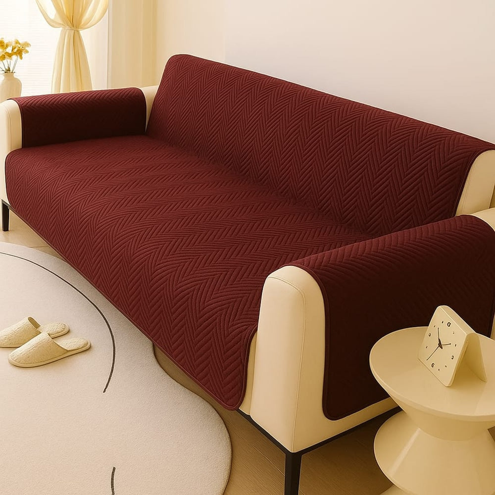 Premium Ultrasonic Quilted Sofa Cover - Maroon