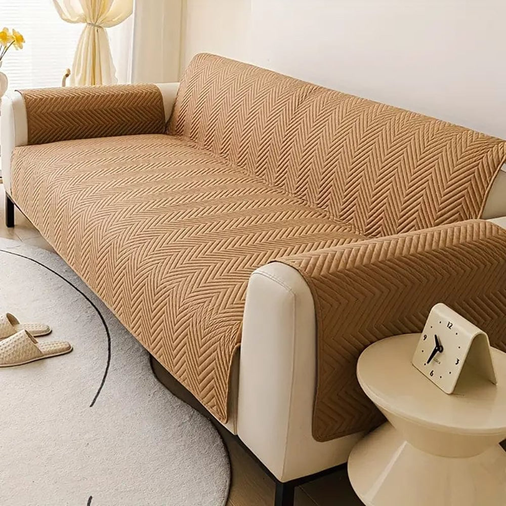 Premium Ultrasonic Quilted Sofa Cover - Mustard
