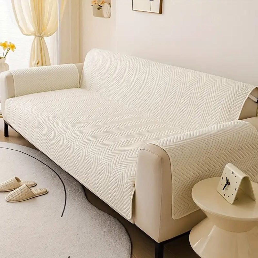 Premium Ultrasonic Quilted Sofa Cover - Off White
