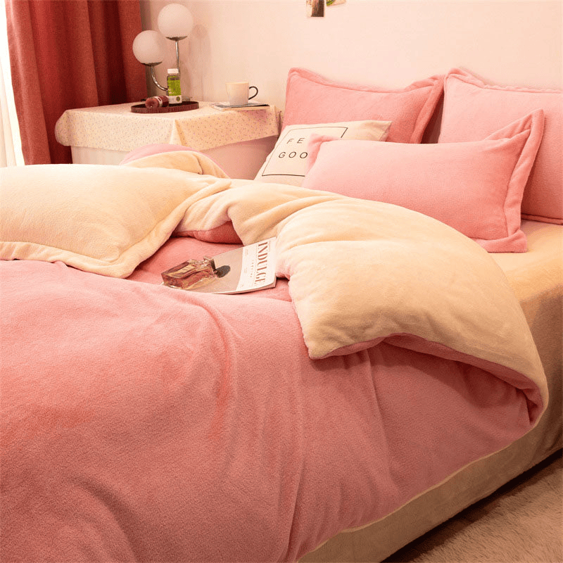 Premium Reversible Velvet Duvet Cover - Coral & Beige