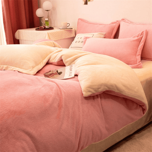 Premium Reversible Velvet Duvet Cover - Coral & Beige