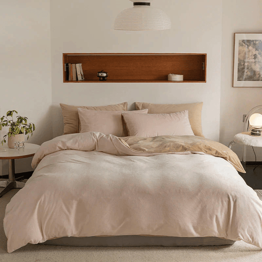 Premium Reversible Velvet Duvet Cover - Off White & Beige