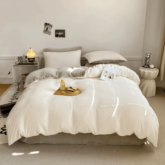 Reversible Duvet Cover - Off White Light Brown