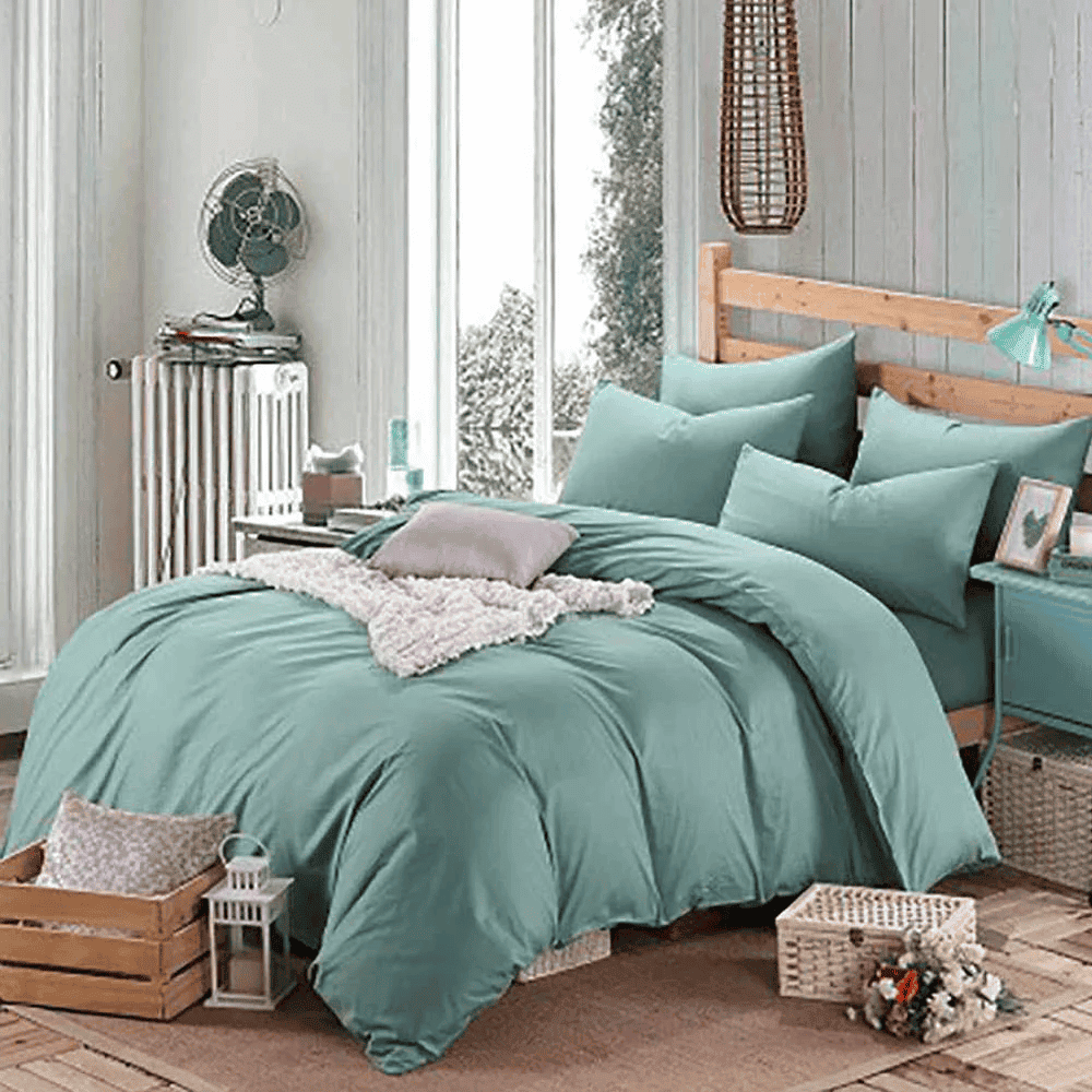 Reversible Rich Cotton Duvet Cover - Mint Green
