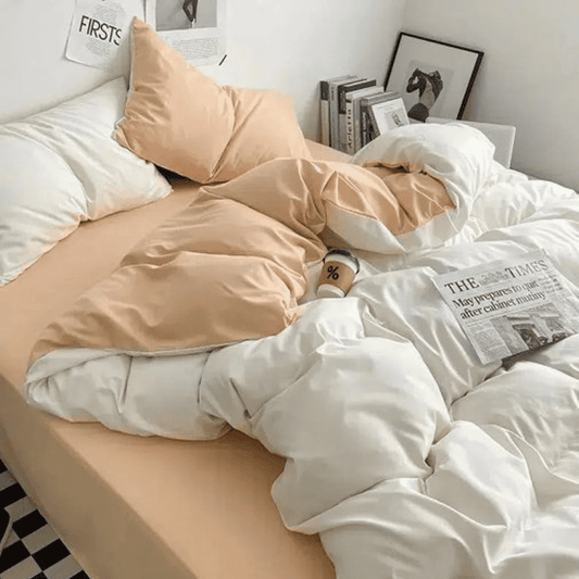 Reversible Rich Cotton Duvet Cover - Off White & Cream
