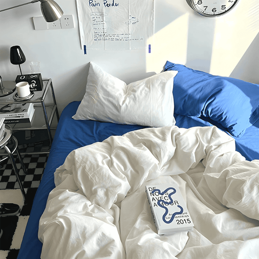 Reversible Rich Cotton Duvet Cover - Off White & Royal Blue