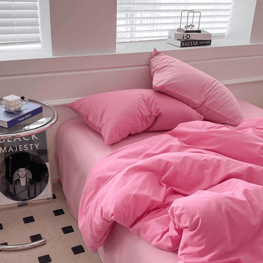 Reversible Rich Cotton Duvet Cover - Pink & Light Pink