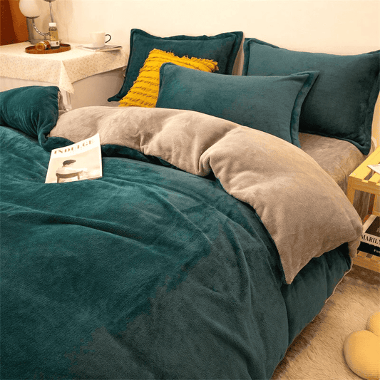 Reversible Velvet Duvet Cover - Teal & Khaki