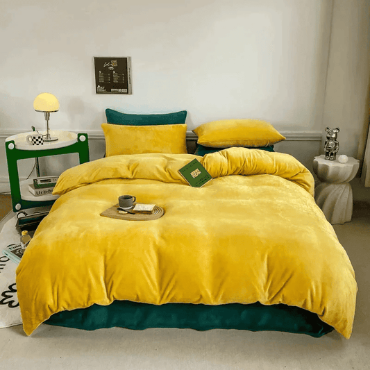 Reversible Velvet Duvet Cover - Yellow & Green