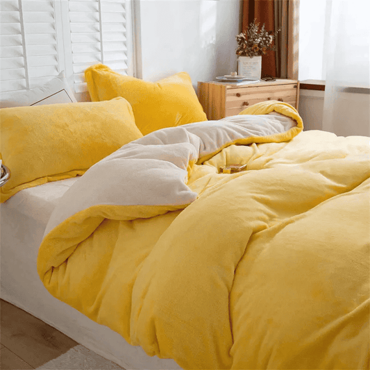 Reversible Velvet Duvet Cover - Yellow & Grey