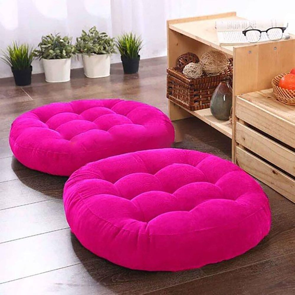Round-Shape-Velvet-Floor-Cushions-Dark-Pink