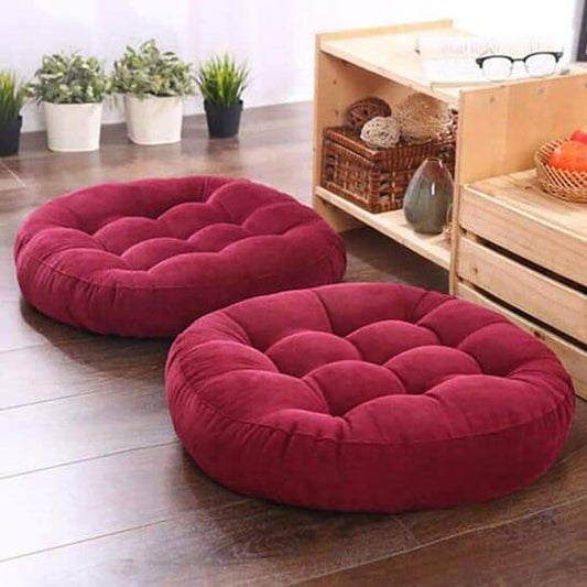 Round-Shape-Velvet-Floor-Cushions-Maroon