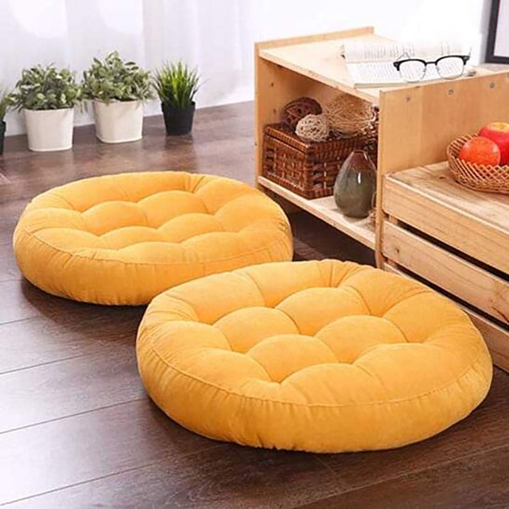 Round-Shape-Velvet-Floor-Cushions-Yellow