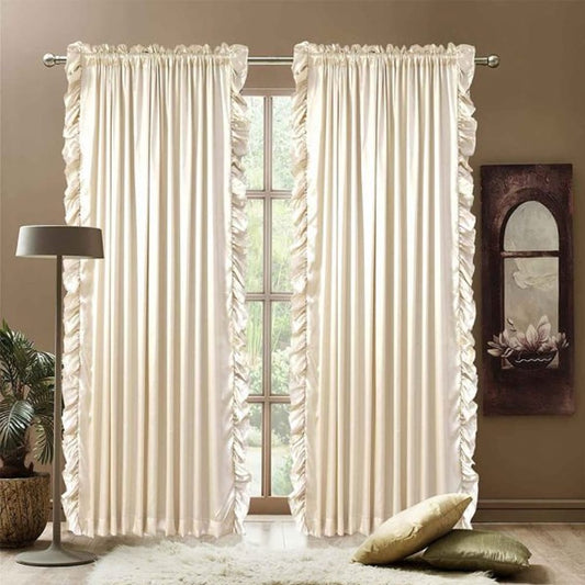 Ruffle curtain luxury silk fabric vertical – Beige