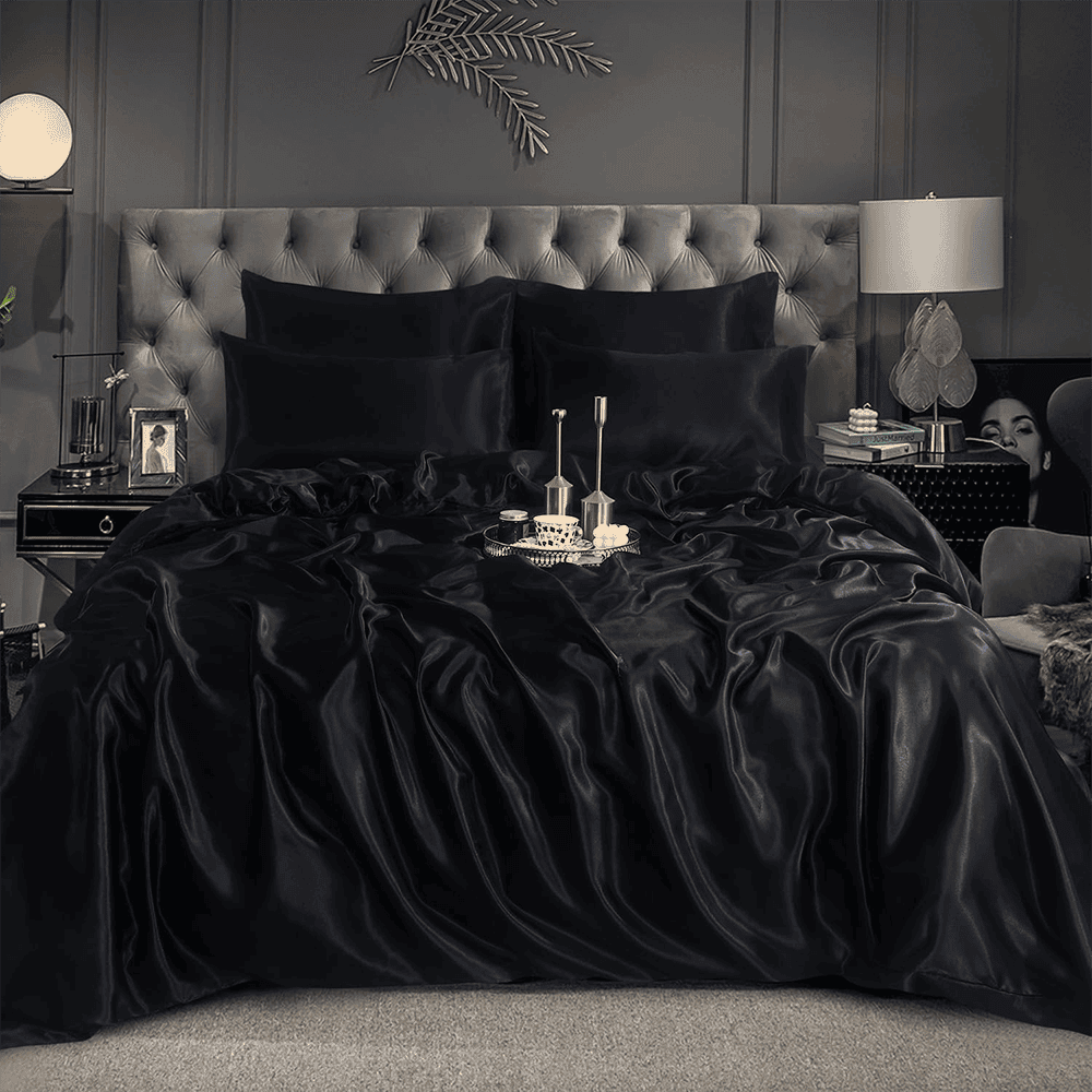 Satin Silk Duvet Cover - Black