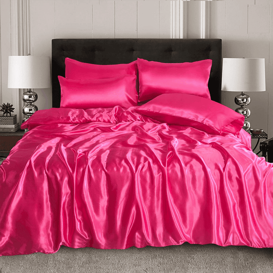 Satin Silk Duvet Cover - Bright Pink
