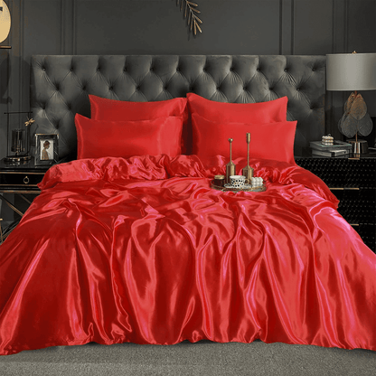 Satin Silk Duvet Cover - Coral Red