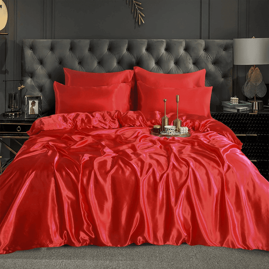Satin Silk Duvet Cover - Coral Red