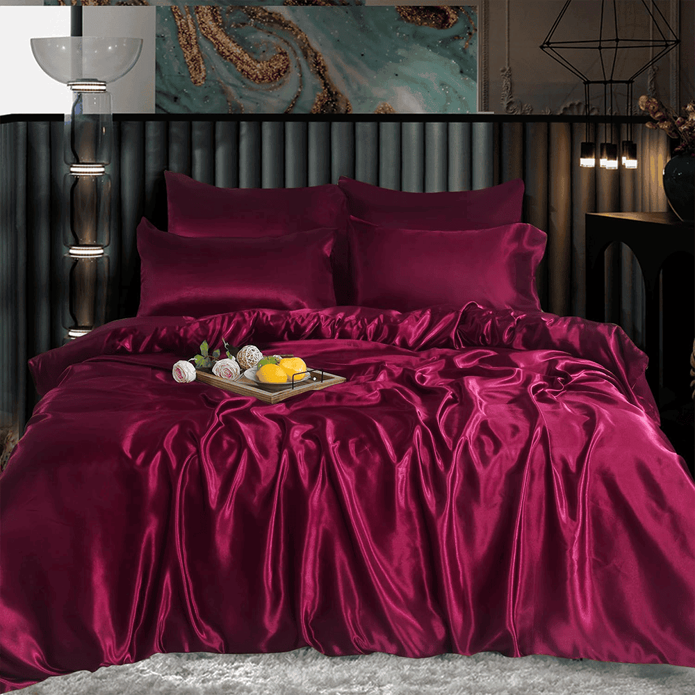Satin Silk Duvet Cover - Maroon