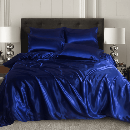 Satin Silk Duvet Cover - Navy Blue