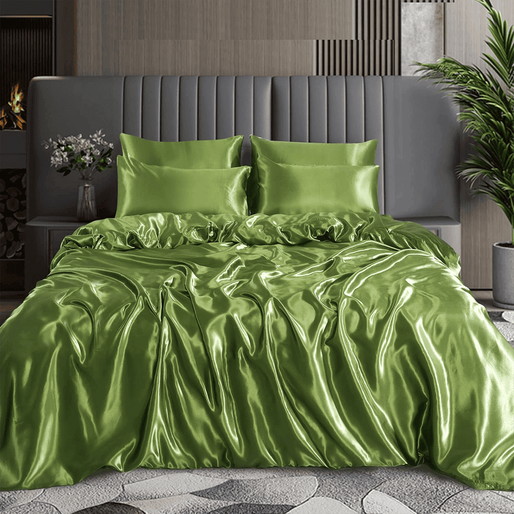 Satin Silk Duvet Cover - Olive Green